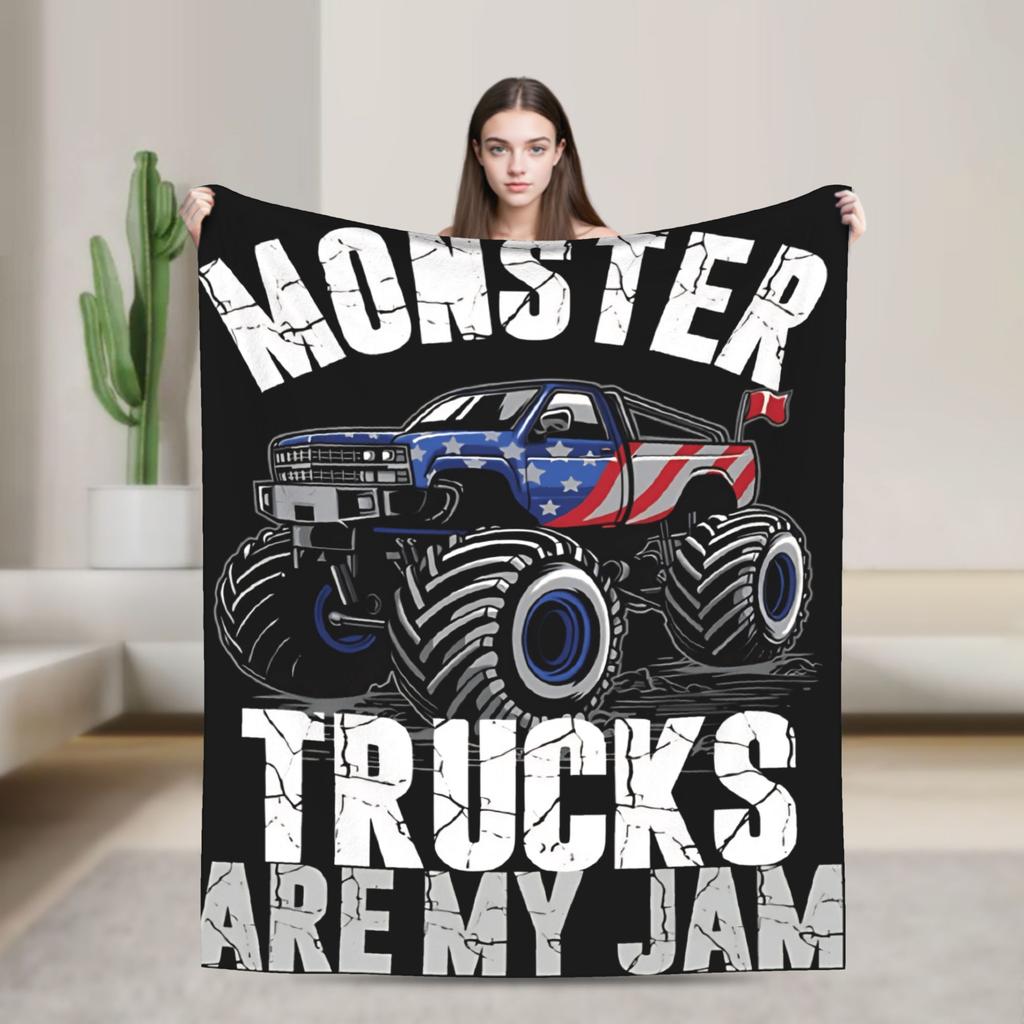 Monster Trucks Are My Jam Plush Blanket Girls Boys Flannel Throw Blanket For Couch Chair Warm Custom Quality Bedspread Gift