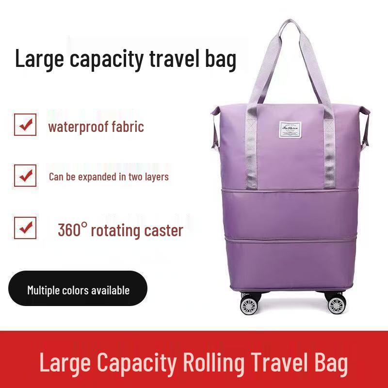 Extra-Large Expandable Travel Duffel with Wheels: Wet/Dry Separation, Lightweight & Practical for Prenatal Storage & Business Trips.