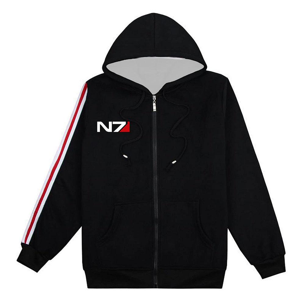

Худі на блискавці Mass Effect N7 для чоловіків Чорний Костюм для косплею З довгим рукавом Худі Унісекс Повсякденна Куртка на блискавці Кишеня Sudaderas S