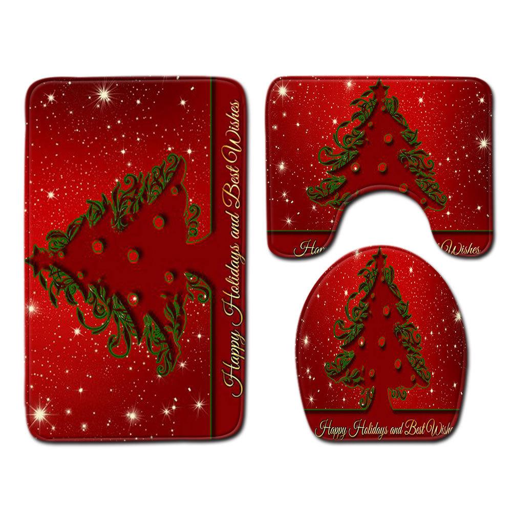 Christmas Bathroom Floor Mat Toilet Three-Piece Set