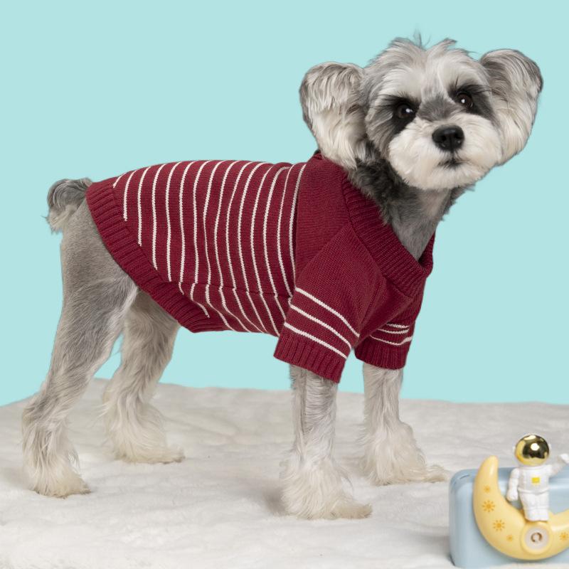 Classic Striped Knitted Pet Sweater with Buttons Two-Legged Warm Winter Clothing for Cats and Dogs Cozy Soft Yarn Apparel Cold Weather Wear