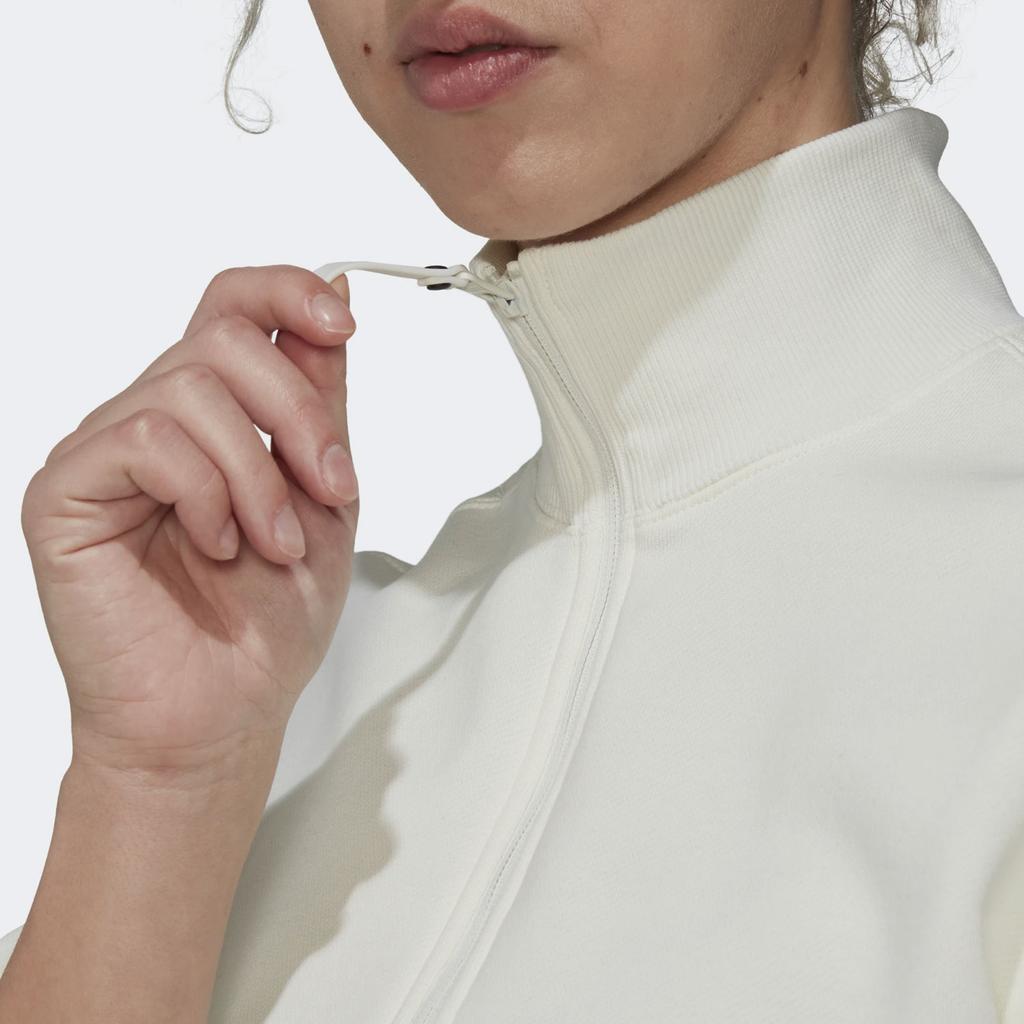 Adidas Originals Trefoil Print Logo Shorts and Half-Zip Stand Collar Long-Sleeve Sweatshirt Jacket Women Tops White HM2899