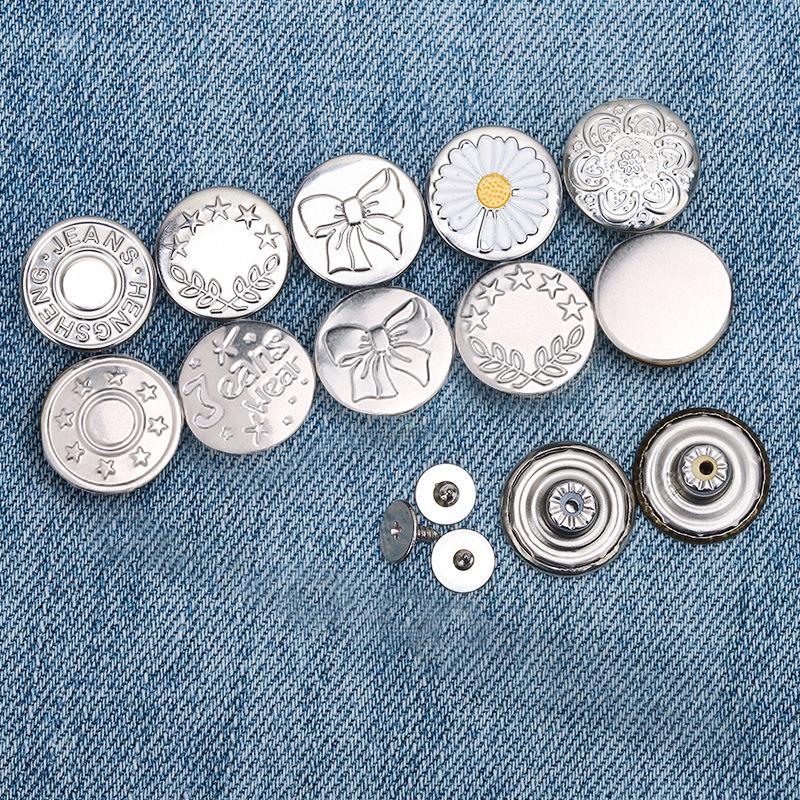 Adjustable Screw-On Rivet Button for Waist Tightening - Hole-Free, Detachable, and Size Customizable.