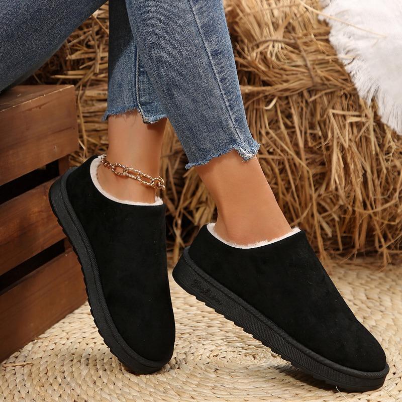 European and American foreign trade plush heeless snow boots women's new platform short tube lazy large size cotton shoes