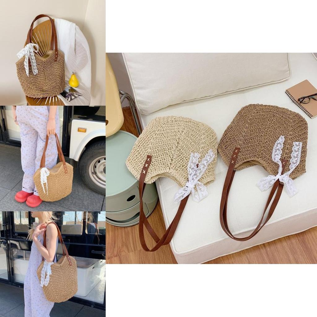 Simple Solid Color Large Capacity Women Casual Woven Tote Bag For Daily Use