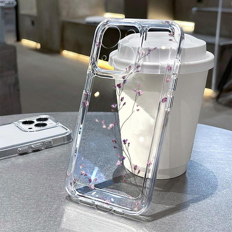 Dried Purple Flower Phone Case For iPhone 17 Air 16E 16 15 14 11 Pro Max Plus 13 12 Mini 8 7 X Transparent Shockproof Cover