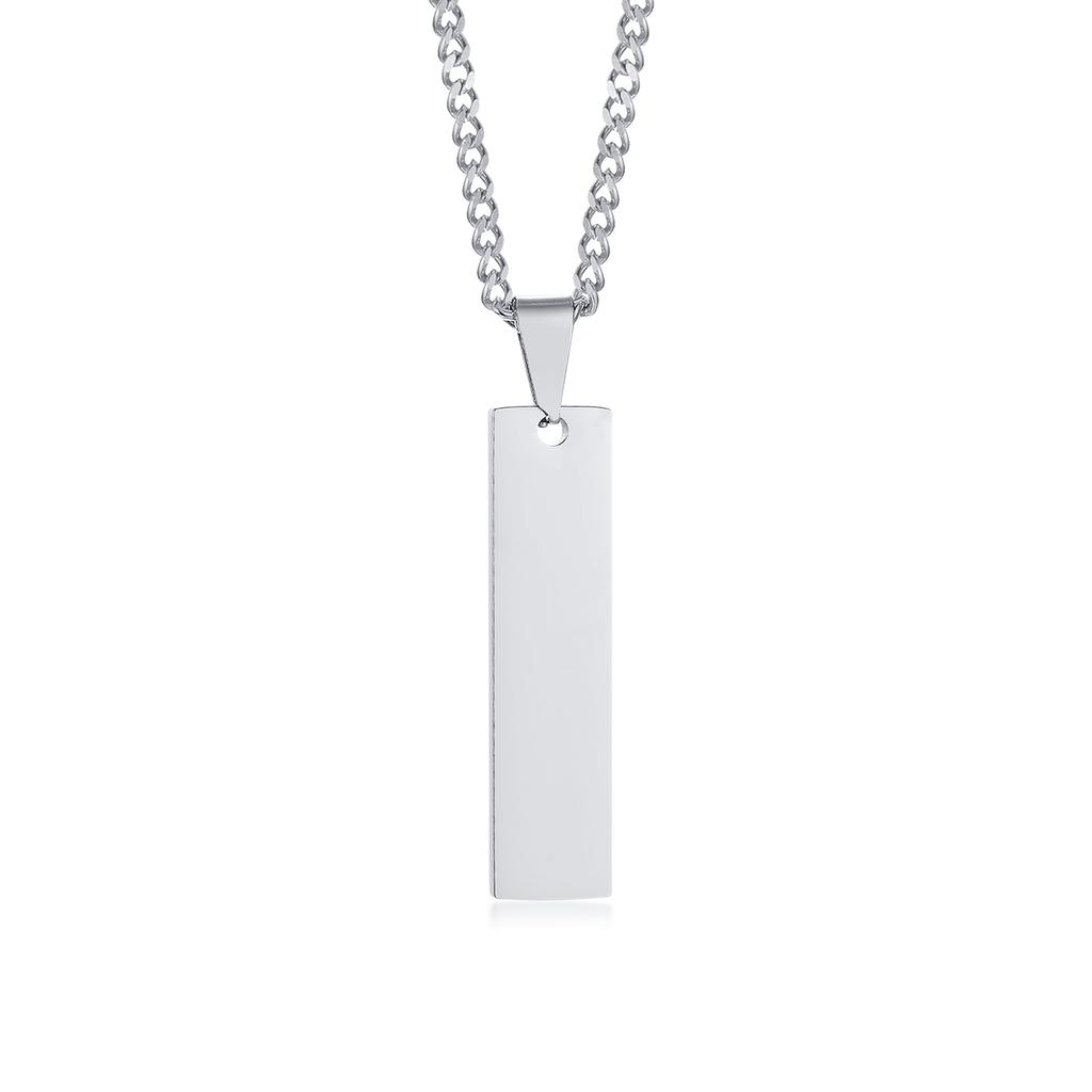 Vnox Free Custom Engrave ID Bar Necklace for Women, Simple Stainless Steel Metal Vertical Geometric Tag Pendant Gift Jewelry