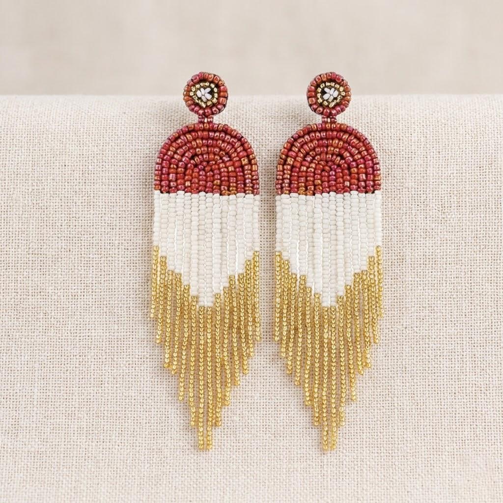

Beaded Tassel Dangle Earrings for Women Long Handmade Bohemian Statement Drop Earrings Jewelry Accessories красный