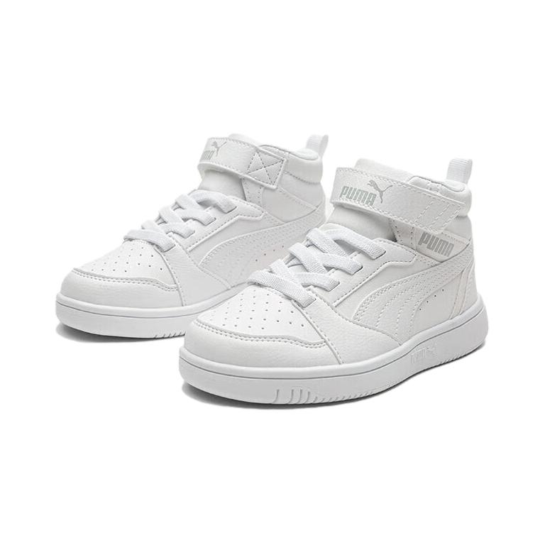 Puma Rebound V6 Synthetic Leather Comfortable Versatile Mid-Top Kids Sneakers Kids Sneakers White Gray 393832-05