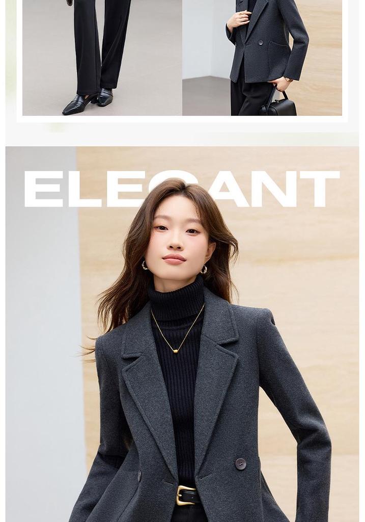 Women's 2025 Black Woolen Short Suit Jacket for Autumn/Winter - High-Grade, Thickened, Casual Fit