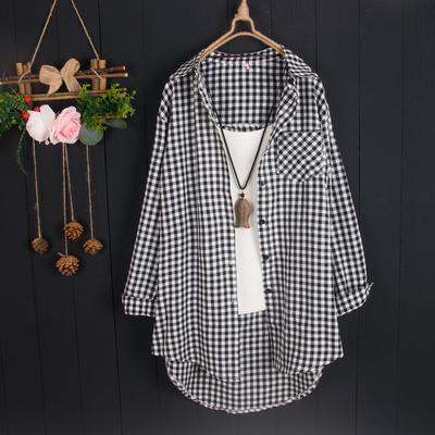 Plaid Shirt for Women Medium To Long Spring and Autumn Thin Jacket Loose Long Sleeved Shirt