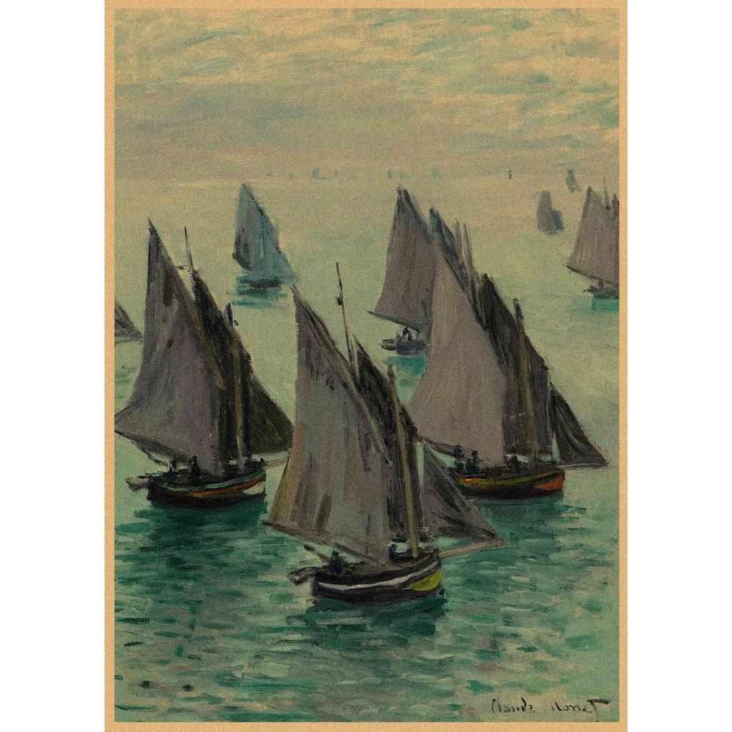 Monet Oil Painting Retro Kraft Paper Poster for Restaurant, Bar, Cafe Wall Decor
