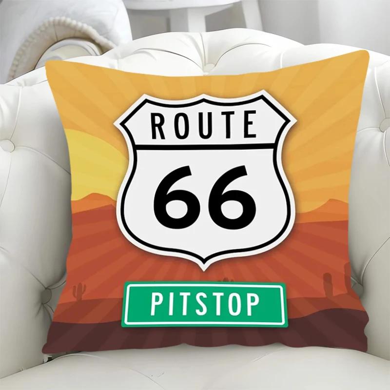 Pillowcase Highway Route 66 Cushion Covers 45x45 Short Plush Fall Decor Duplex Printing Cushions Cover 45*45 Lounge Chairs Sofa