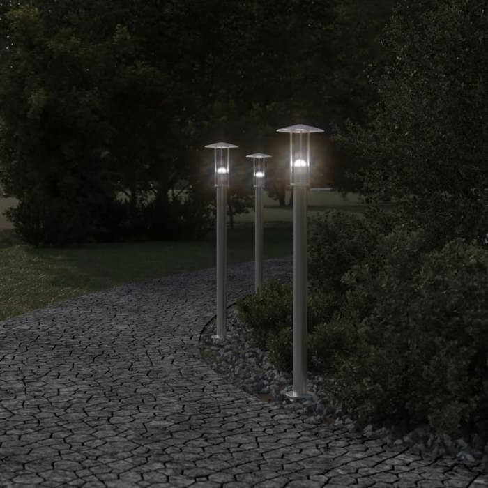 VidaXL Lampadaire d'extérieur argenté 100 cm acier inoxydable, éclairage au sol d'extérieur, éclairage au sol de jardin, 4006351