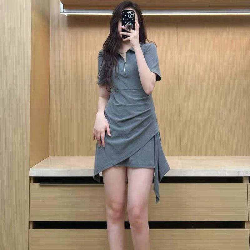 Large POLO Neck Women's Dress Spicy Girls Dress Slim Irregular Knit Skirt