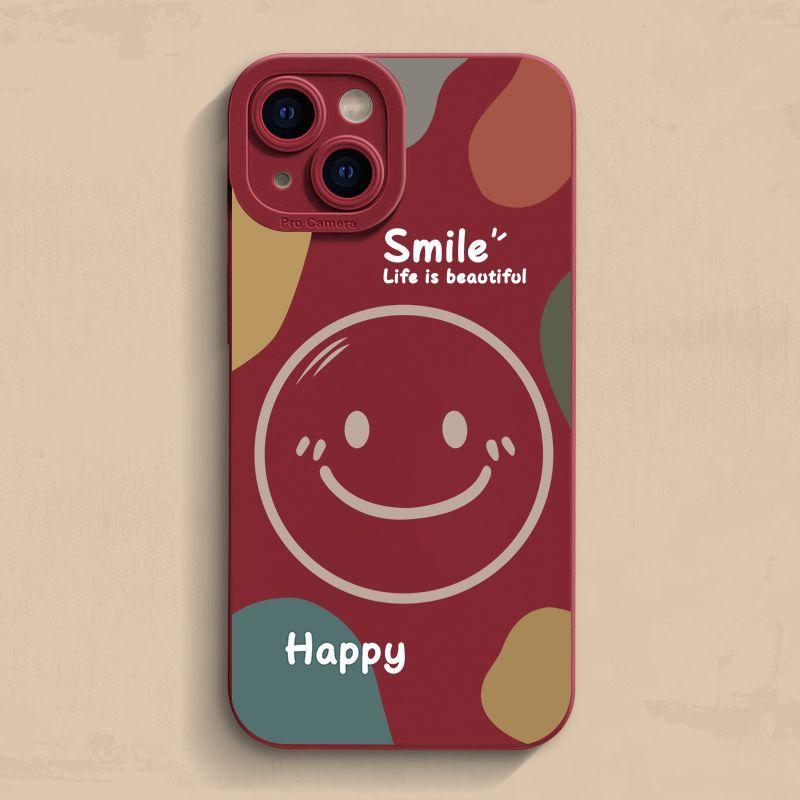 Apple 15promax telefoonhoesje color block smiley face 14 iPhone anti-drop 13 minimalistisch all inclusive 12 zacht 11