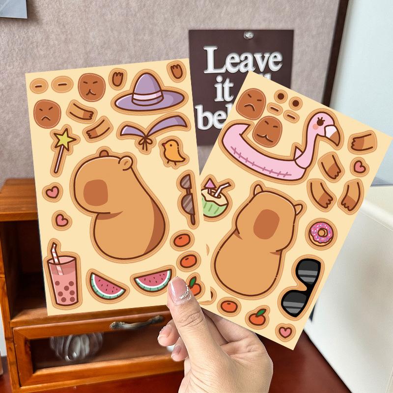 8Sheets Cute Capybara Puzzle Stickers Make-A-Face Assemble Funny Cartoon Decal Assemble Diy Jigsaw Children Boys Toys