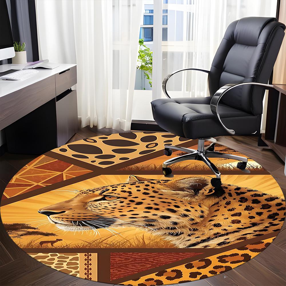 1pcLeopard Safari Office Round Area Rug, Indoor Mat Suitable ForOffice, Under Office Chairs Bedroom Living Room Home Decor, Room Deco 033
