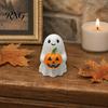 Hand Painted Resin Ghost Halloween Pumpkin Ornaments, Smiling Desktop Decorations for Home Portable Desk Figurine Office Party Decor, Cute Healing