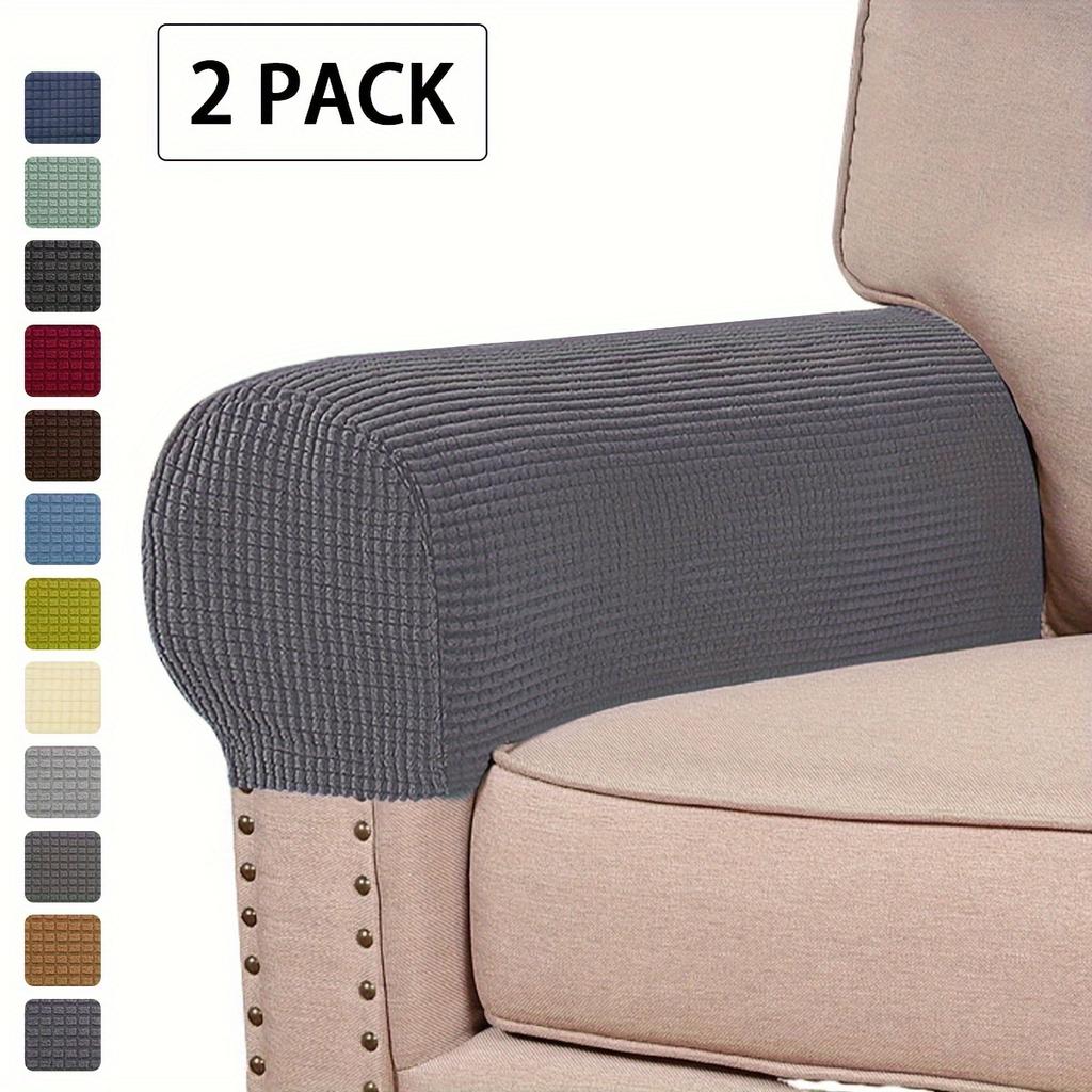 2 Pack Classic Stretch Velvet Armrest Covers for Sofa, Fitted Elastic Band Slipcover Grip, Washable Polyester Spandex Furniture Protector