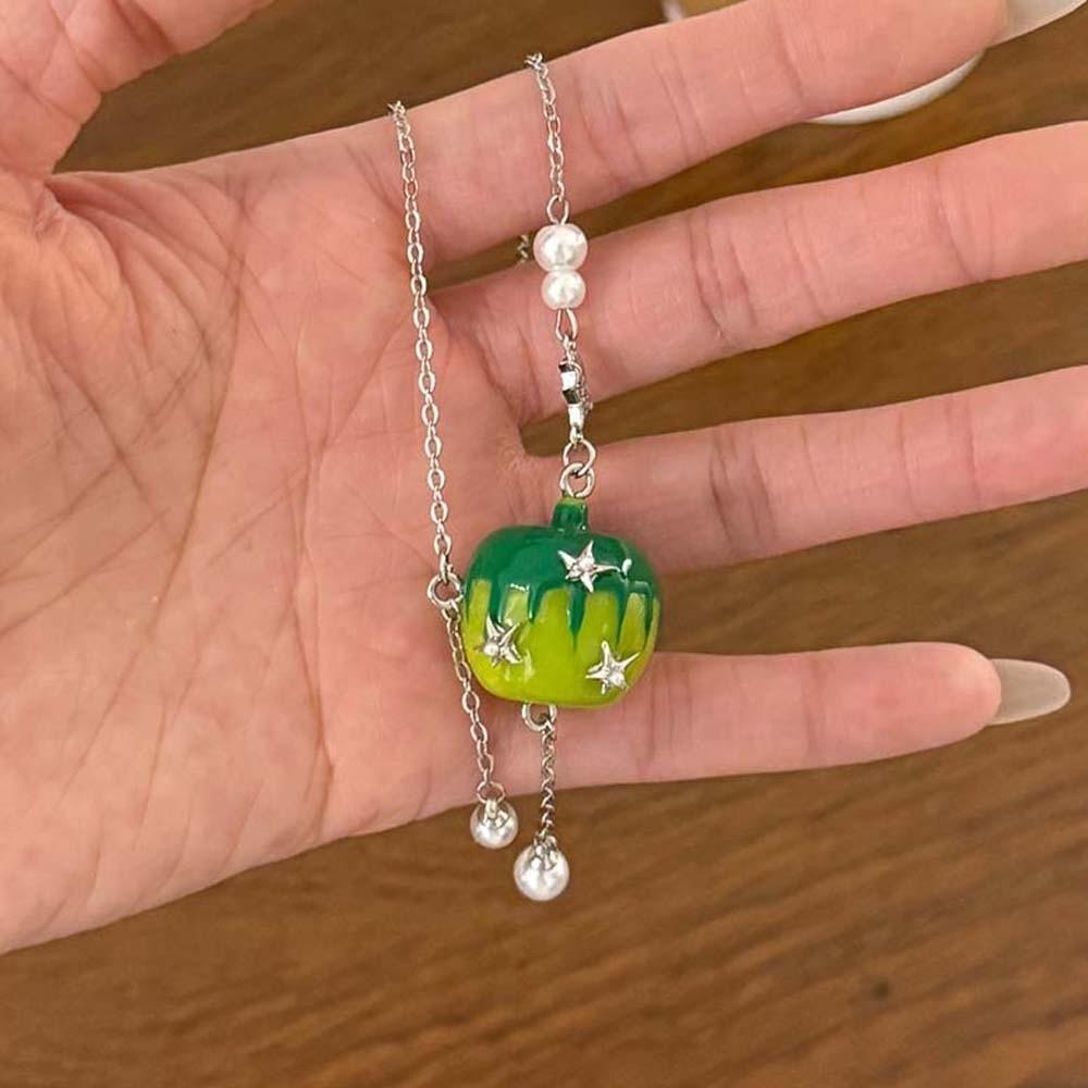 Layered Green Fruit Choker Enamel Sweet Dainty Chain Fairycore Piece Stud Earrings Dating