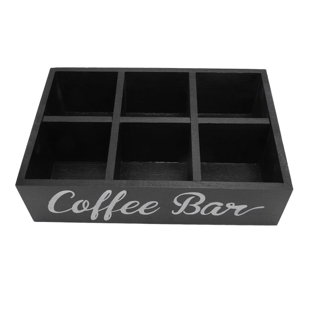 Coffee Station Organizer with Divider Wooden Coffee Bar Accessories Storage Box Tea Bags Coffee Pods Holder for