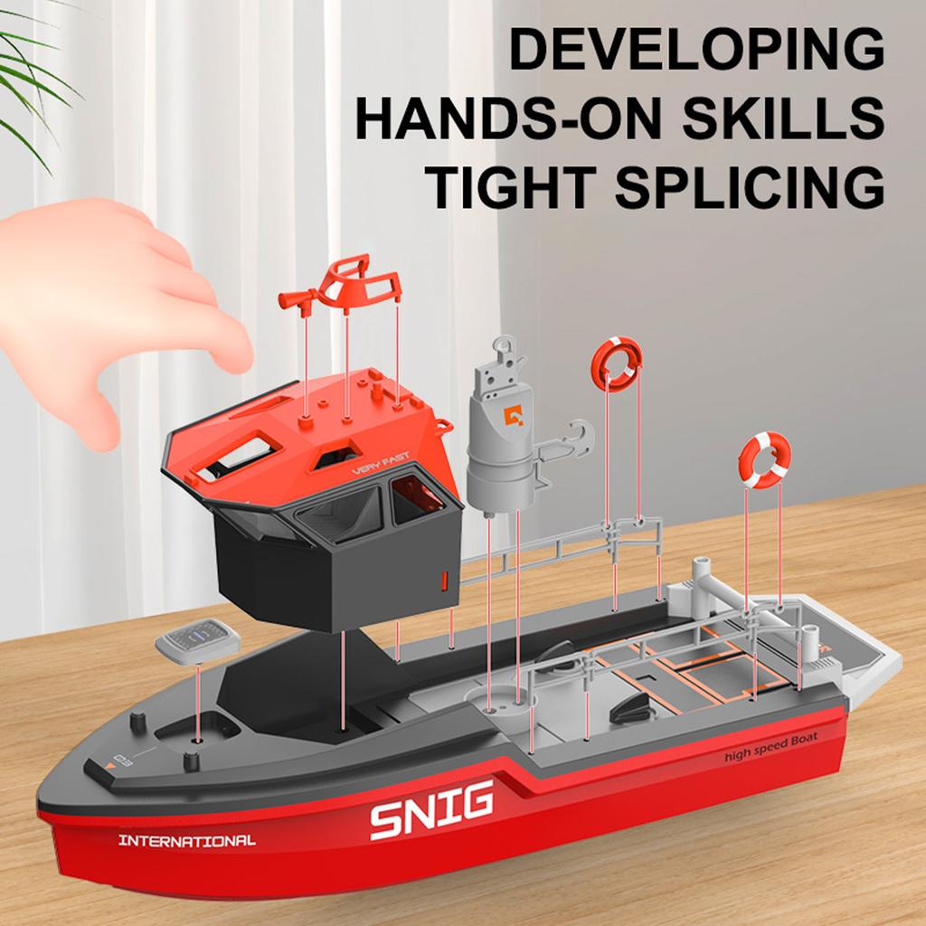 Remote Control Boat, 2.4GHz Rescue Ship with Brushless Motor Low Battery Alarm for Pools and Lakes, Mini Electric Toy
