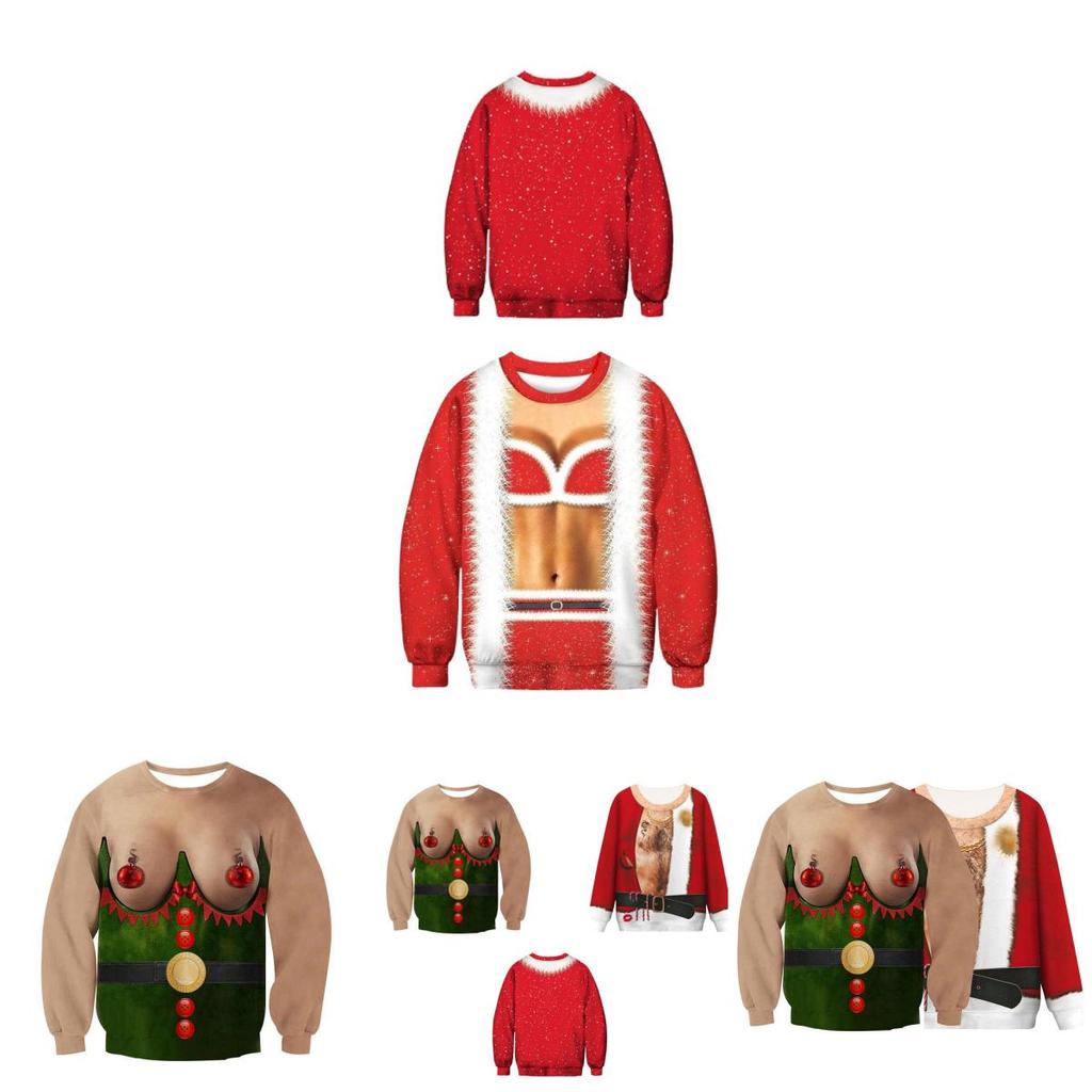 Men's Festive Santa Elf Pullover Christmas Jumper Warm Polyester Comfy Breathable