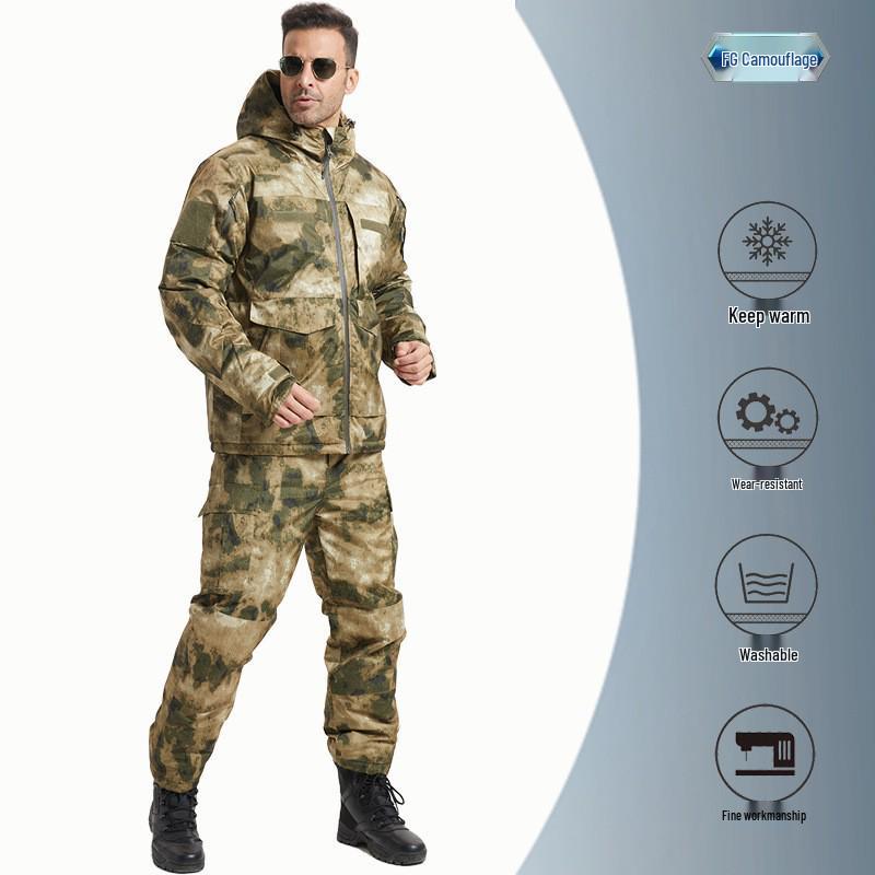 Tactical Outdoor Camouflage Hooded Cotton Suit: Windproof, Waterproof, and Warm Jacket for Cold Protection S