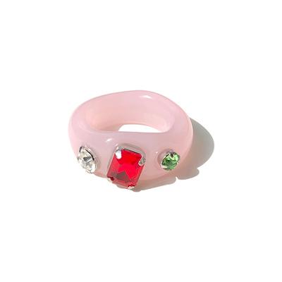 HangZhi 2020 Nuovo Anello Unico Giapponese con Strass Colorati Chunky in Plastica Acrilica Trasparente per Donne Ragazze Gioielli da Festa