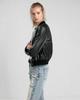 Noora Handmade Women's Black Genuine Leather Bomber Jacket, Women's Black Rib Style Motorcycle Bomber Jacket, Women Leather Jacket, Gift For Her