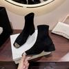 Suede Short Boots Women's 2024 Autumn New Foreign Thick Heel Metal Square Head Middle Heel Elastic Thin Socks Boots