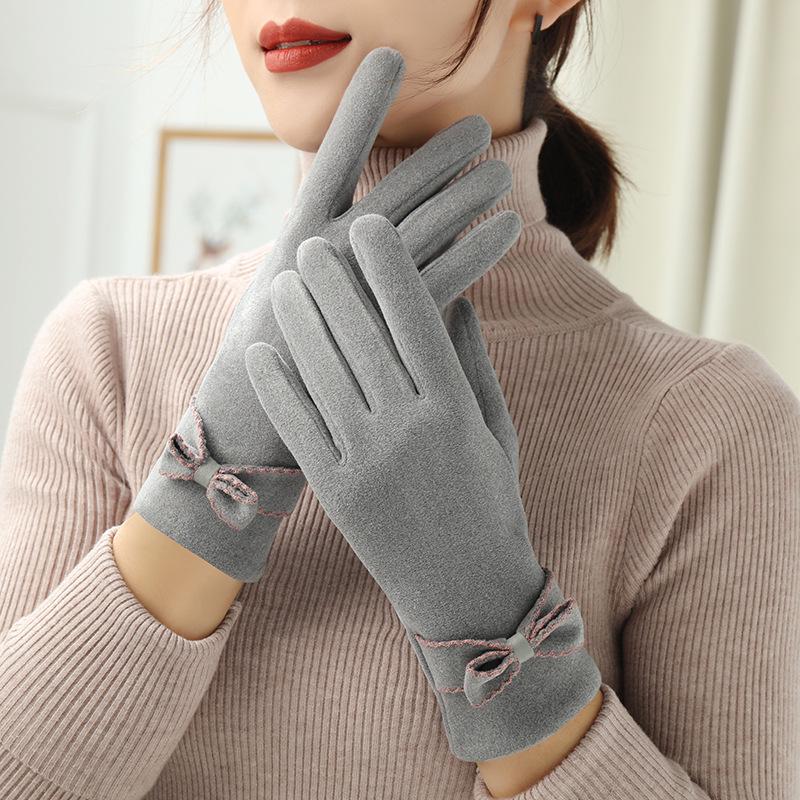 Women's Autumn/Winter Korean Style Velvet Touchscreen Gloves - Cute & Warm for Cycling/Driving