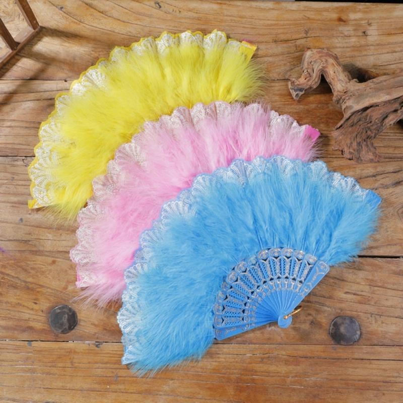  Women's Feathered Fan Vintage 1920s Styles Flapper Folding Handheld Lace Fan for Wedding and Halloween Cosplay Party