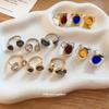 Three-Piece Vintage Distressed Crystal Geometric Open Ring - Women's Niche High-End Hand Jewelry