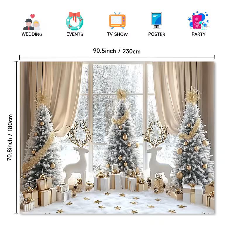 2D Window View Winter Scene Background for Family Photos
