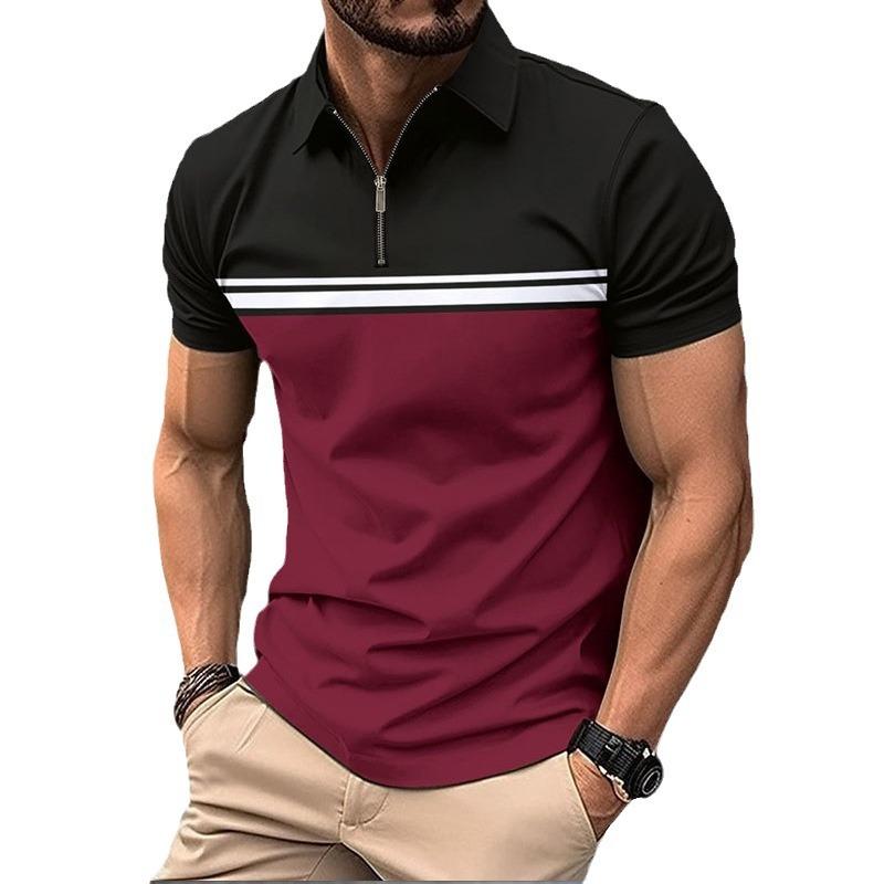Men's Polo Shirt Zipper Casual Short Sleeved T-shirt Top