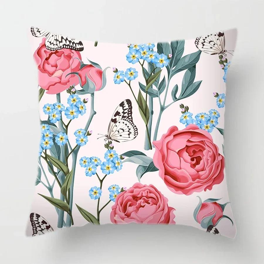 Home Decor Colorful Butterfly  Floral Print Pillow Covers Pattern Cushion Cover Suitable for Sofa Bedroom Car Pillow Cover