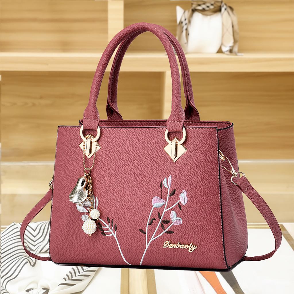 Soft Premium PU Leather Ladies Handbag With Delicate Embroidery, All-Match Multiway Shoulder Crossbody Daily Bag For Mature Women