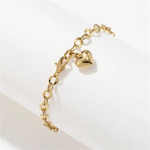 14K Hollow Volume Heart Link Chain Bracelet Small