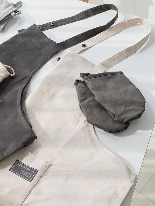 Shininghome Double Crema Cotton Blend Apron and Kitchen Gloves (Single Item & Set) Kitchen Gloves_Gray