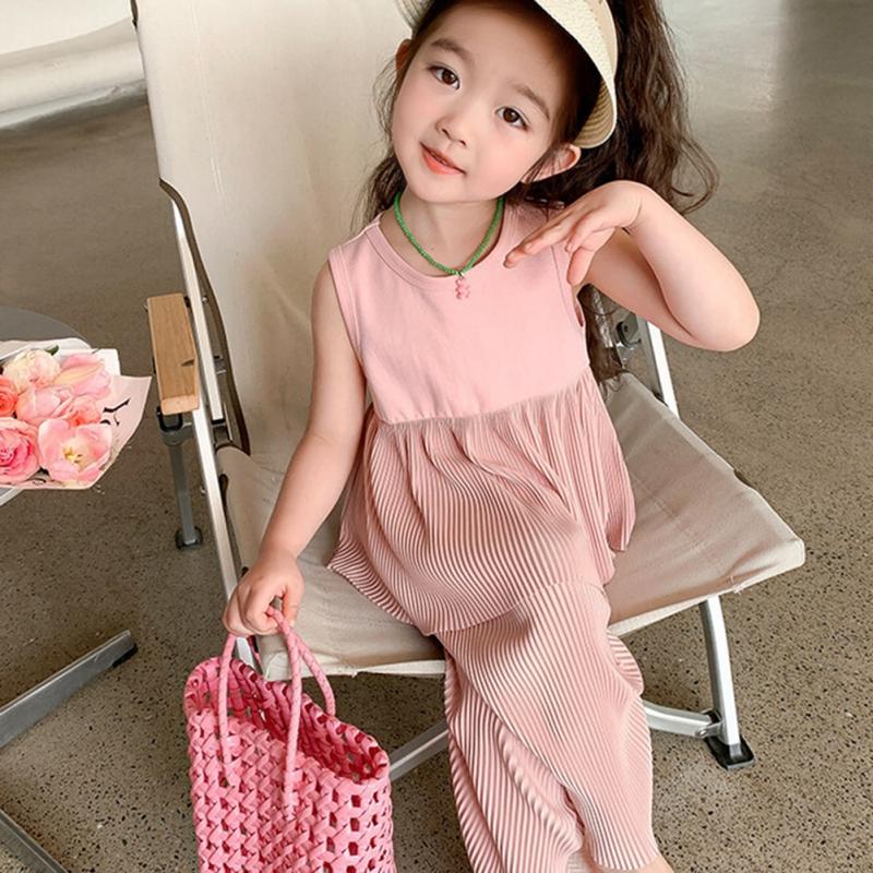 Girl's Sleeveless Top And Wide Leg Pants Set Summer Two-Piece Casual Children's Clothing Set