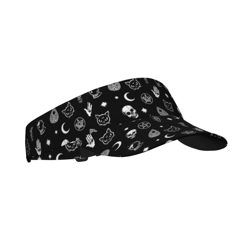 

Black Goth Skull Cat Star Sports Sun Visor Hats Women Men Adjustable Lightweight Empty Top Visor Hat for Beach Pool Golf Tennis чёрный
