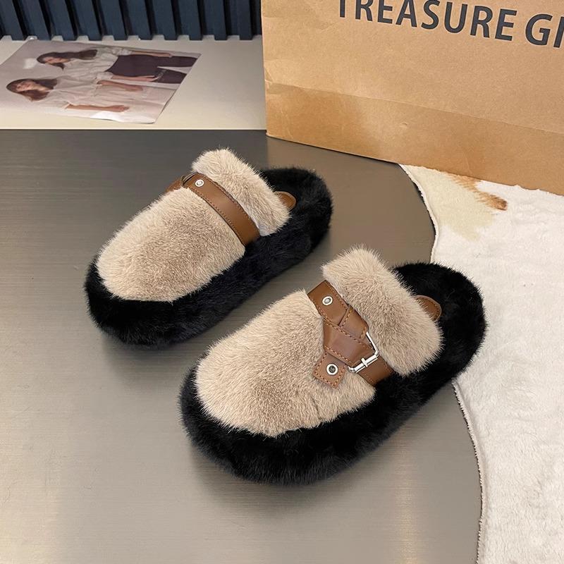 Thick bottom Internet celebrity super fire hair slippers women 2025 autumn new wear fashion bag head comfortable home cotton slippers