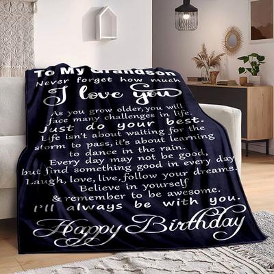 1 stuks Verjaardagszegen Print Deken voor Kleinkind Lichtgewicht Flanellen Plaid Deken Voor Bank, Bed, Woonkamer, Kantoor, Buiten Reizen, Kamperen