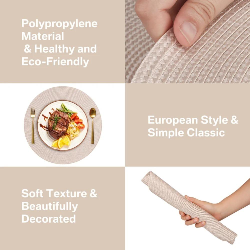4pcs/Set Vintage Round Woven Placemats Heat Resistant Washable Braided Place Mats Non-Slip Dish Plate Pot Mat Dining Table