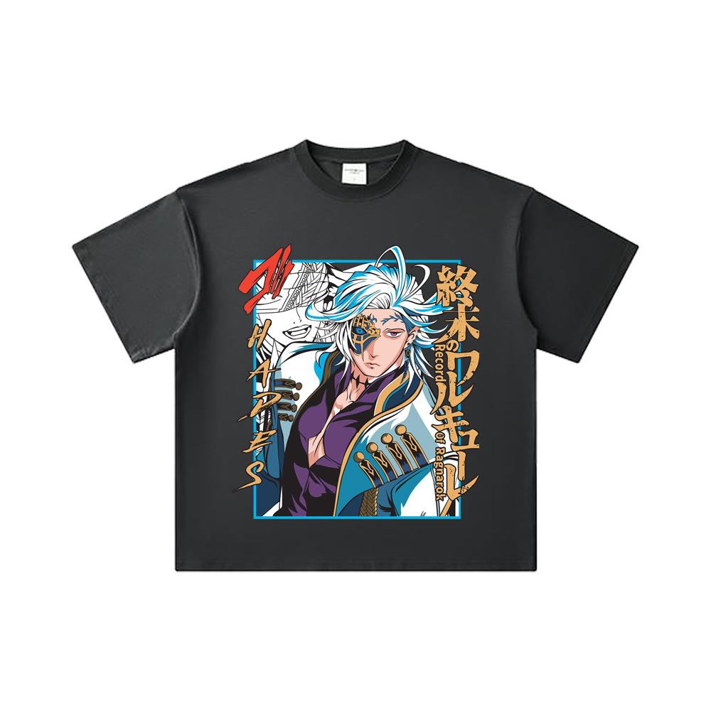 260 GSM Dubbelgarn 32's 100% Bomull Record of Ragnarok V6 Hades Tryck Unisex Tung Bomulls T-shirt