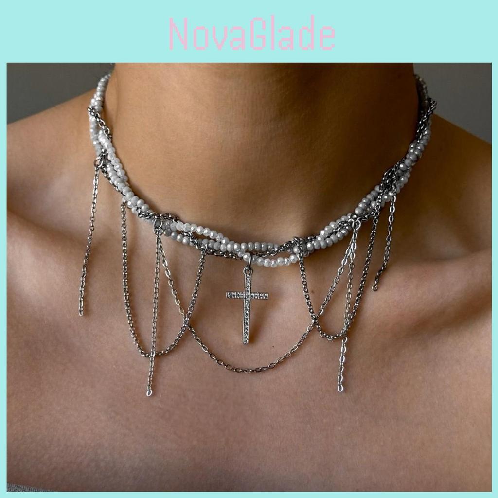 Geometric Cross Pendant Necklace For Women Men Fashionable Layered Chain Jewelry