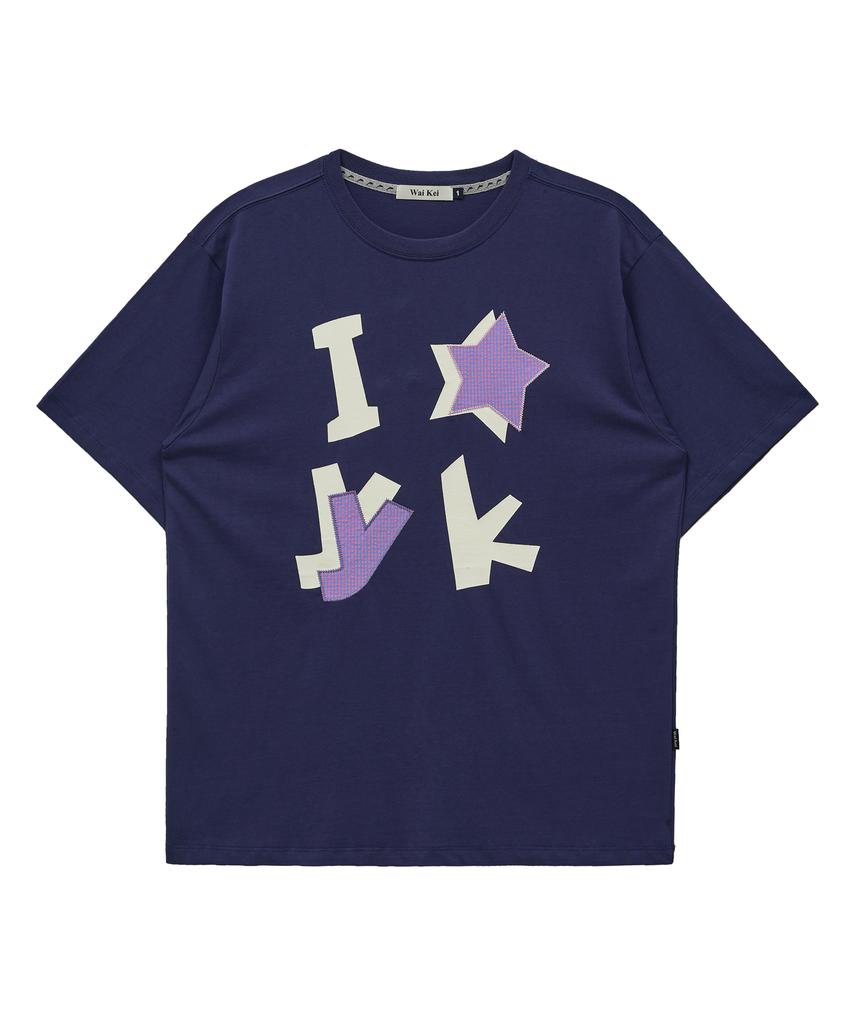 WAIKEI Yk Check Applique Short Sleeve T-Shirt Navy
