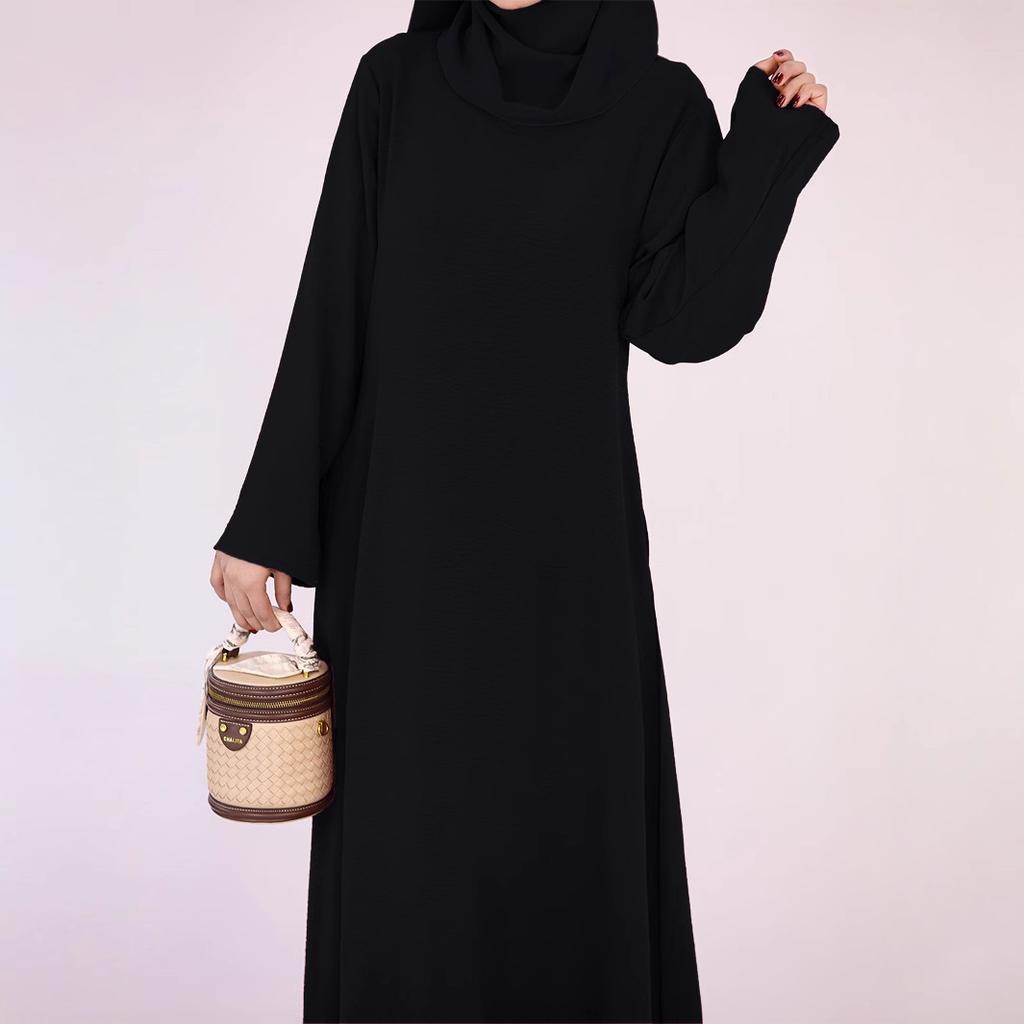 Damenrobe schwarz langärmlig Rundhalsausschnitt muslimisches Kleid